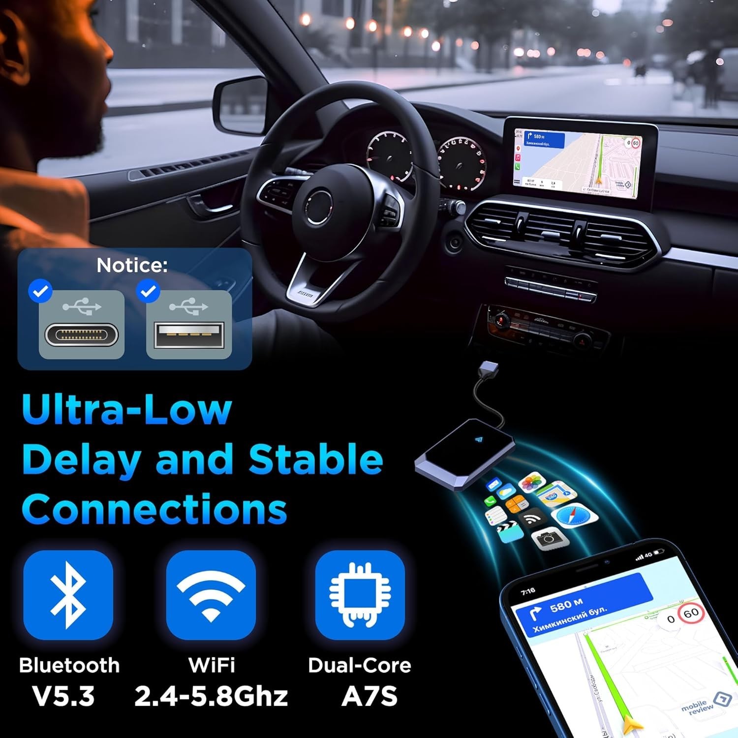 Android Auto Wired to Wireless Adapter Converter Instant Connection Android 10+