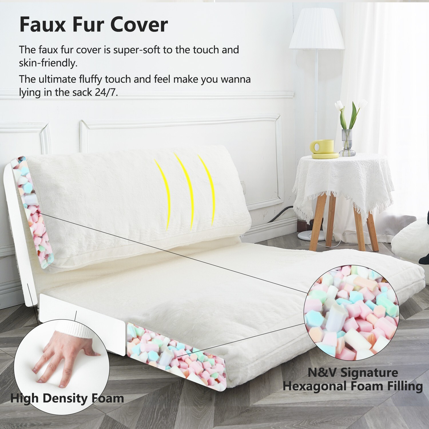 N&V Foam Foldable Sofa, Foam Filling Folding Sofa Bed, Bean Bag Floor Bed Sofa