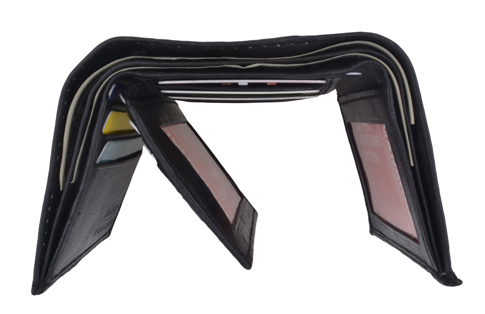 New Mens Black Genuine Leather Trifold Wallet ID Window Credit Card Case Holder