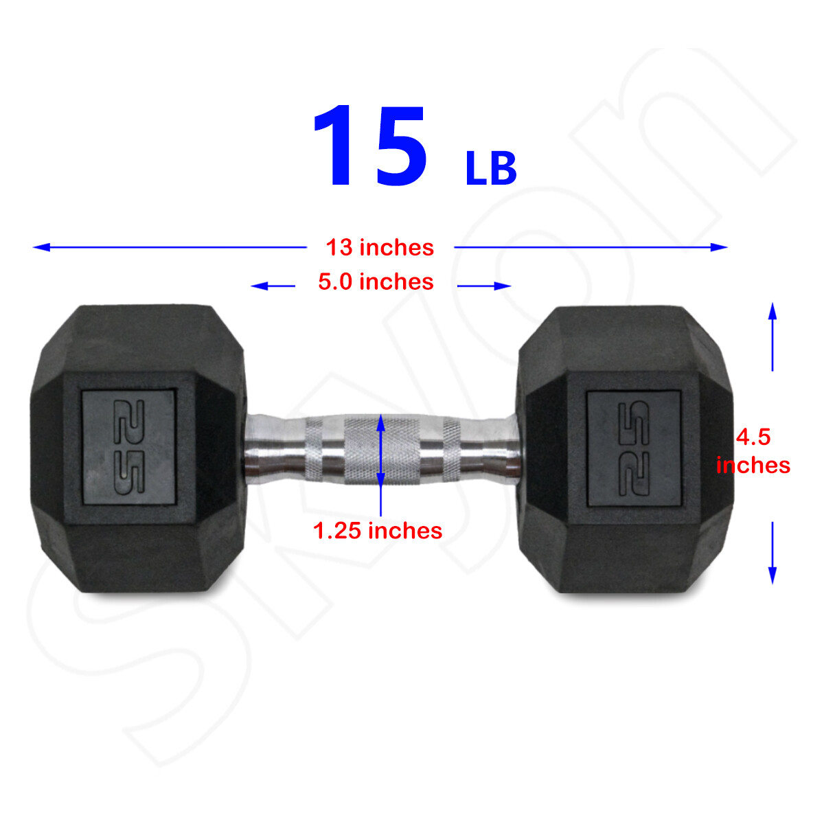 Skyon Titan Fitness 15 lbs Single Free Weights Black Rubber Coated Hex Dumbbell