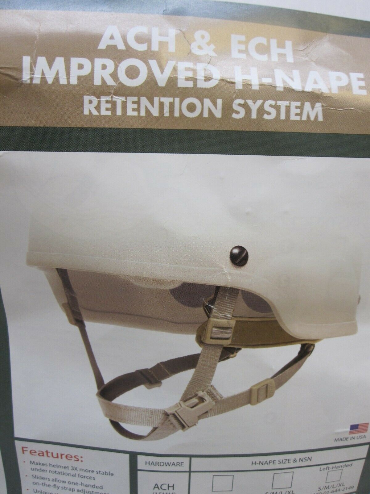 IMPROVED 4 POINT CHIN STRAP COYOTE/TAN H-NAPE ACH HELMET RETENTION SYSTEM