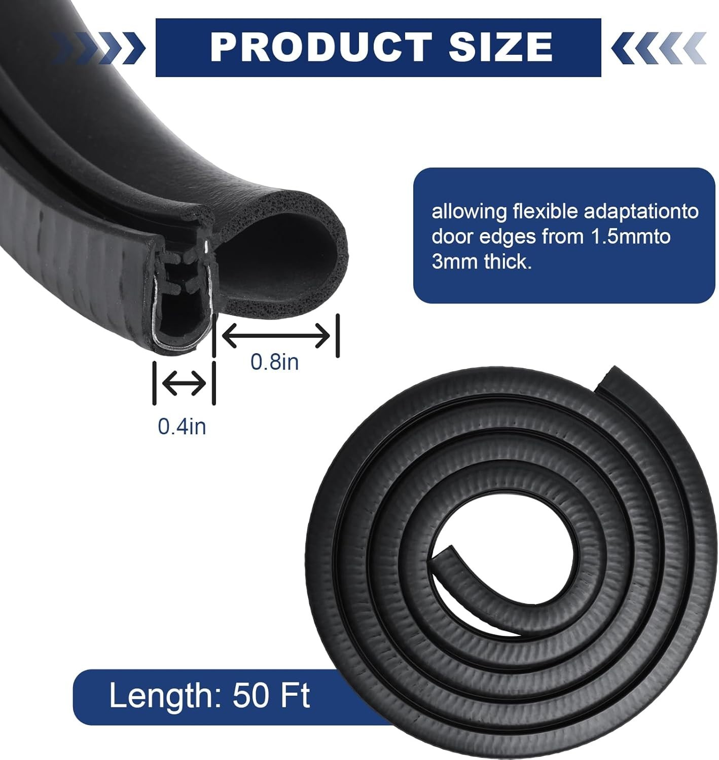 50ft Car Door Rubber Edge Trim Seal Strip