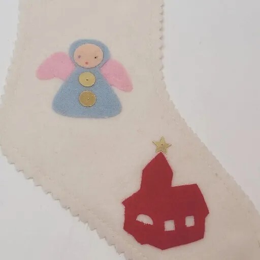 Vtg Felt Christmas Stockings Set Of 2 Toy Soldier & Angels Naive Style Japan?