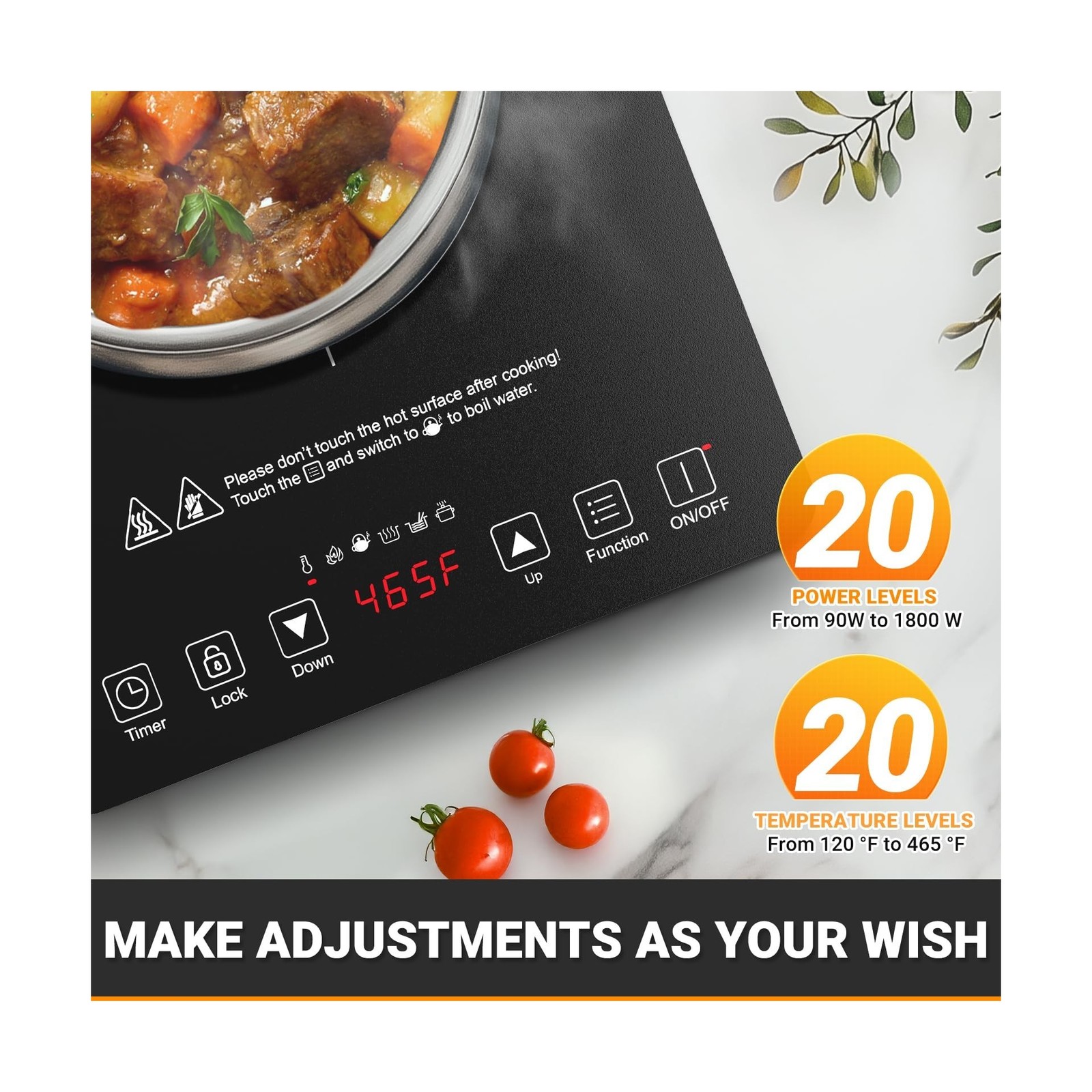 AMZCHEF Portable Induction Cooktop 20 Temperature & Power Levels, 1800W Induc...
