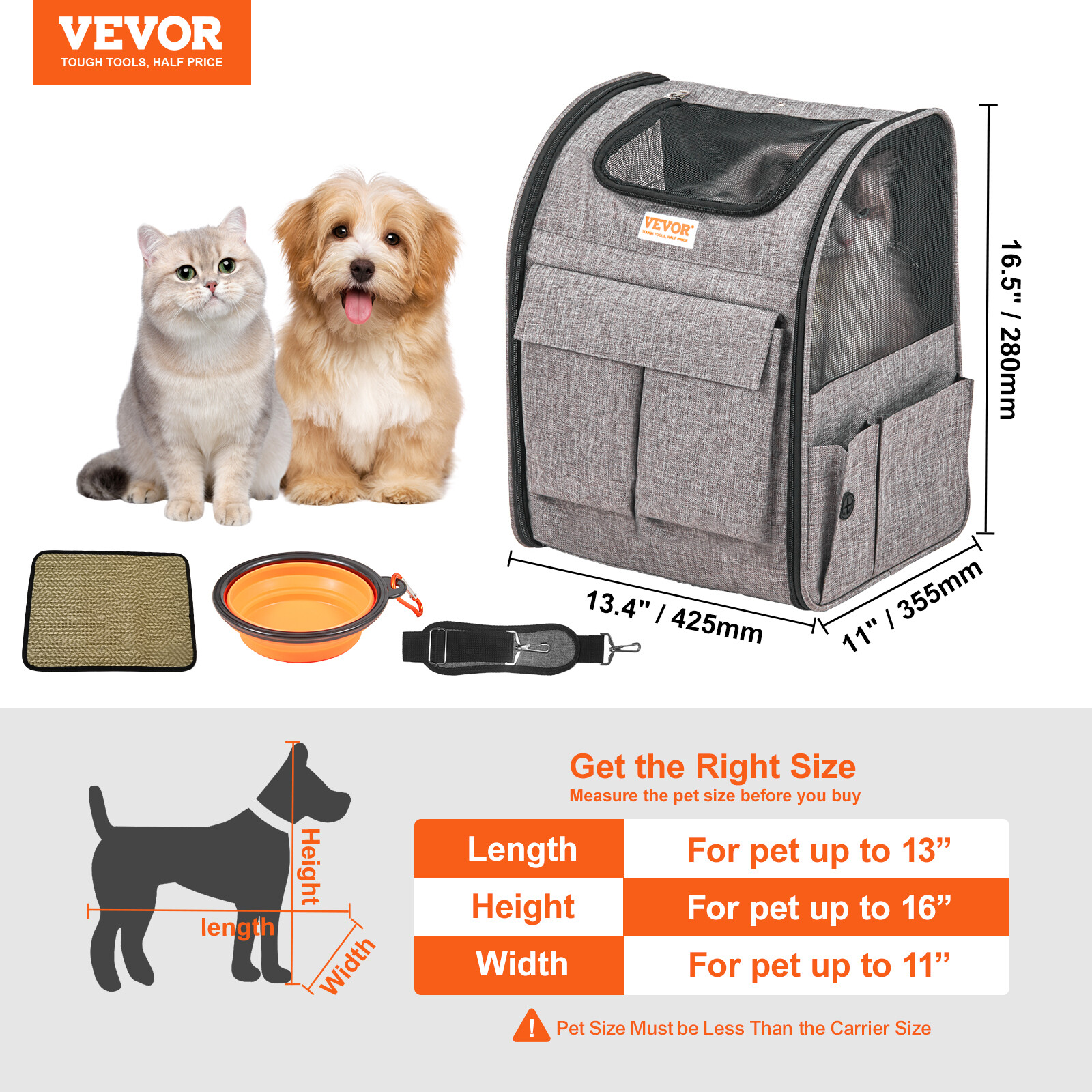 VEVOR Cat Carrier with Wheels Rolling Pet Carrier with Handle 18 lbs Grey