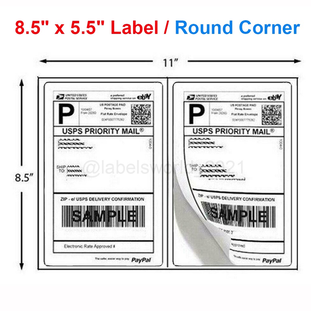 50-20000 Mailing Shipping Labels 8.5"x5.5" Round Corner Half Sheet Self Adhesive