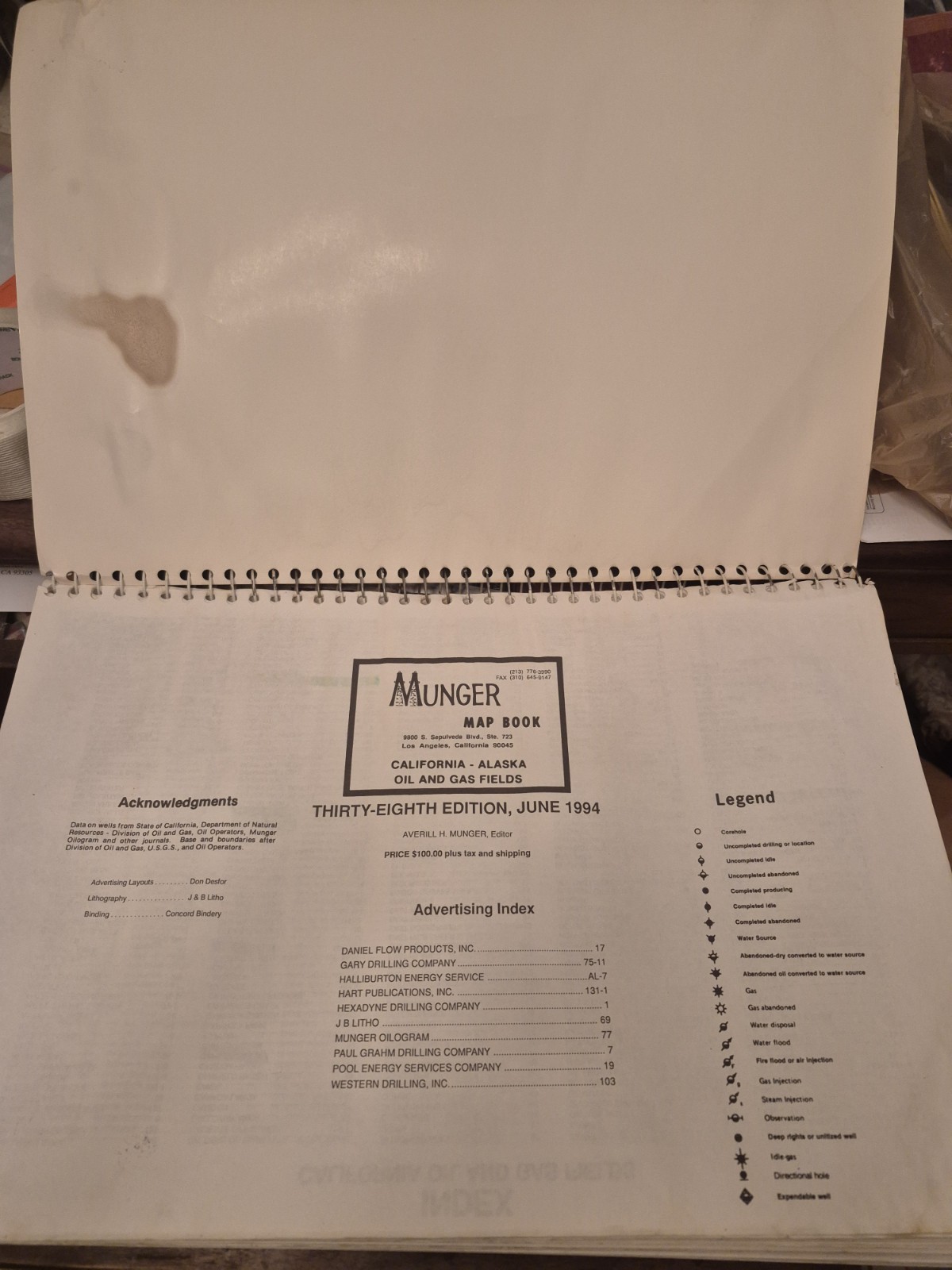 1994 Munger Map Book Oil And Gas Fields, California - Alaska, Vintage Industrial