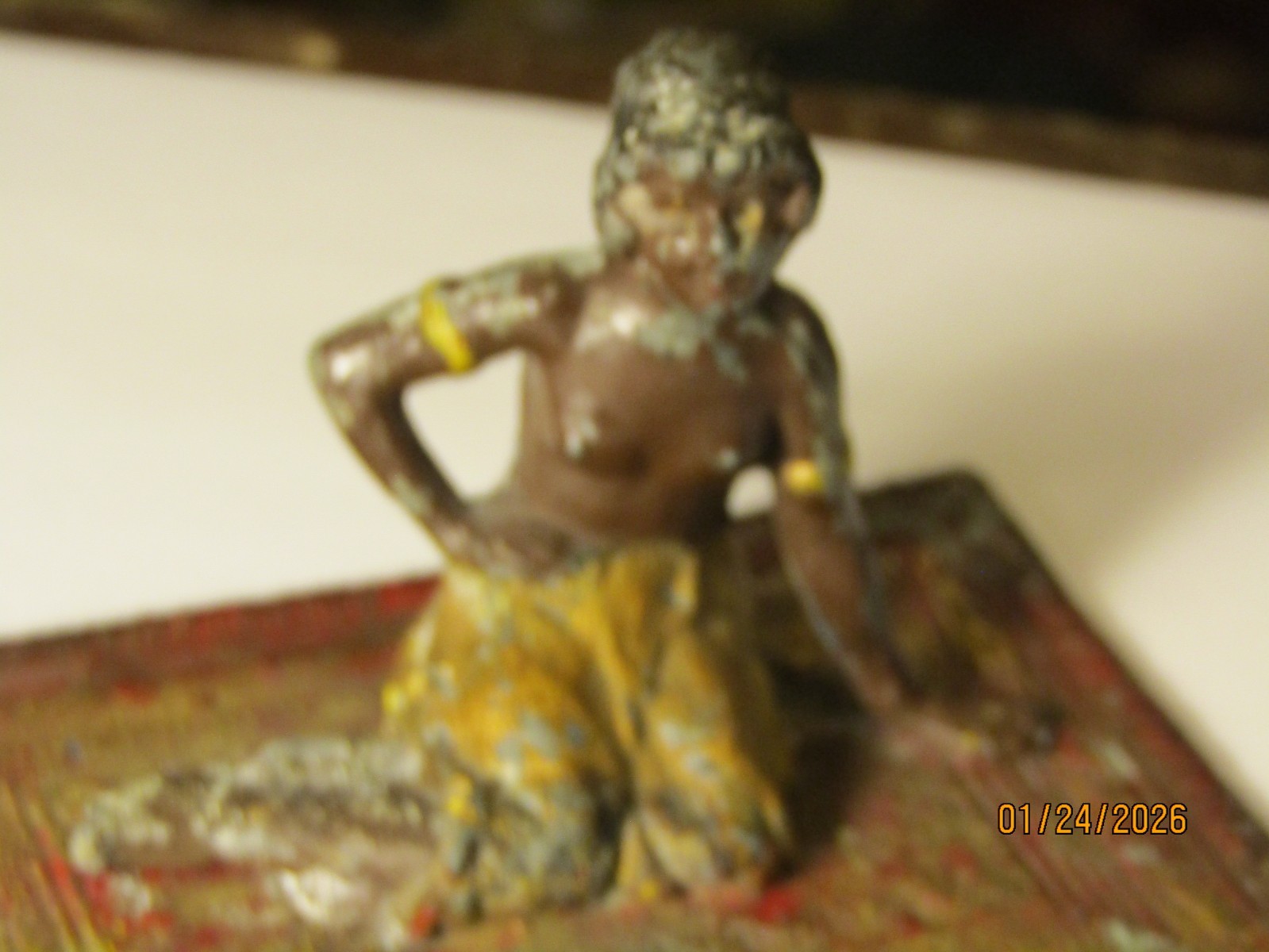 Antique Bergmann Vienna Austrian Cold Painted Bronze Arabic Topless Woman Carpet