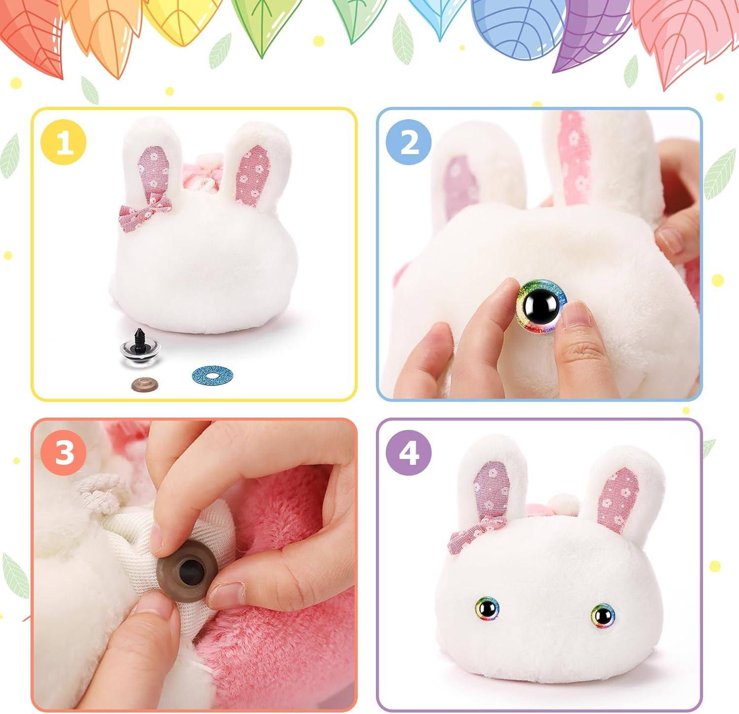 160Pcs Rainbow Glitter Safety Eyes for Amigurumi Large Plastic Eye for Stuffed A