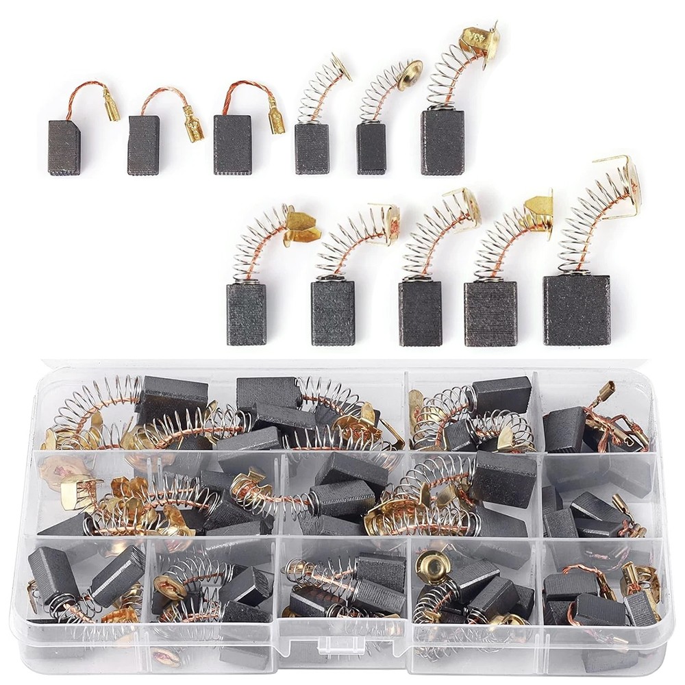 54Pc Graphite 11Sizes Electric Motor Carbon Brushes Replacement For Power Tool