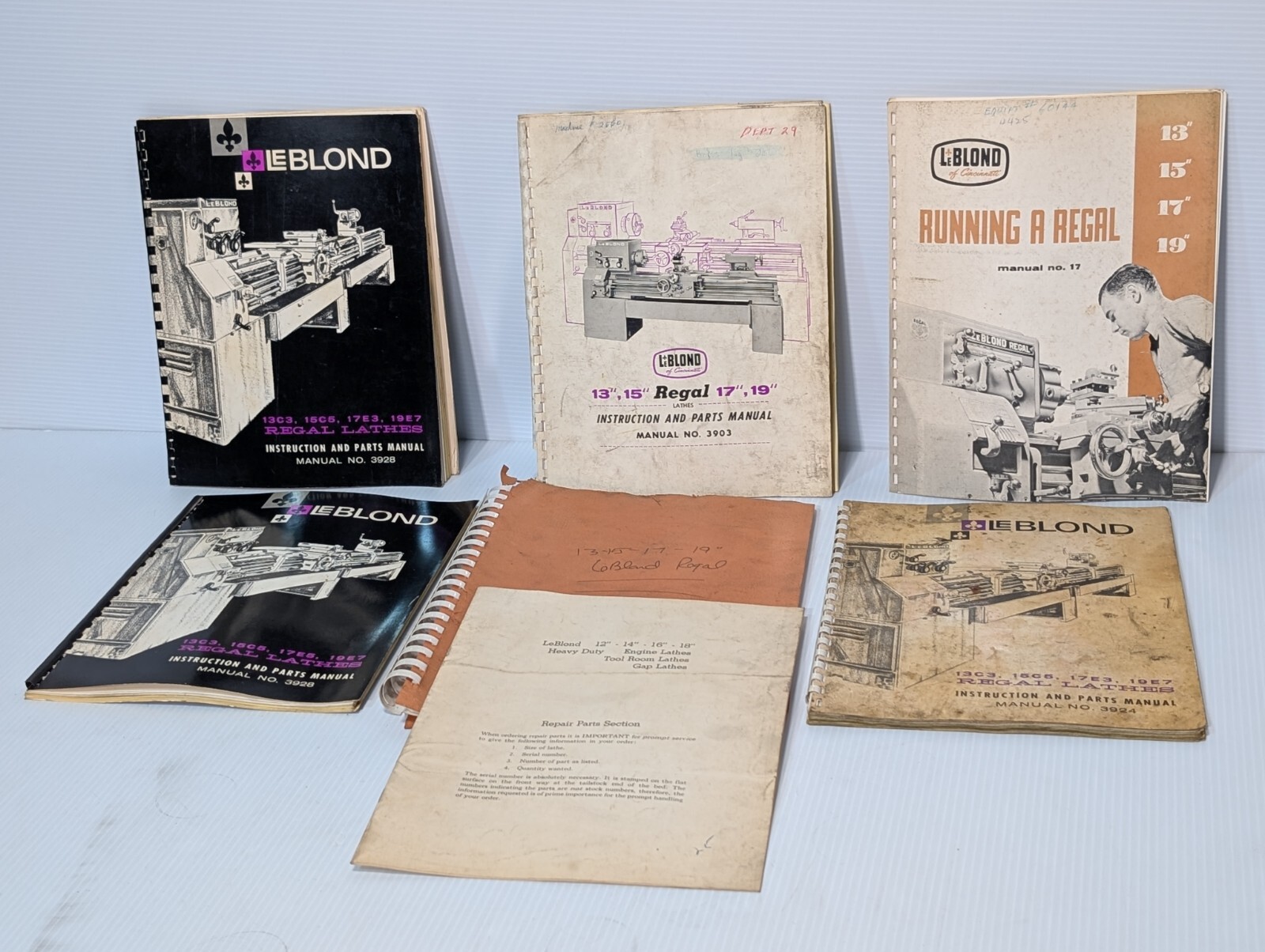 Lot of 6 LeBlond Instruction and Repair Parts Manuals, Varying Types-As Pictured