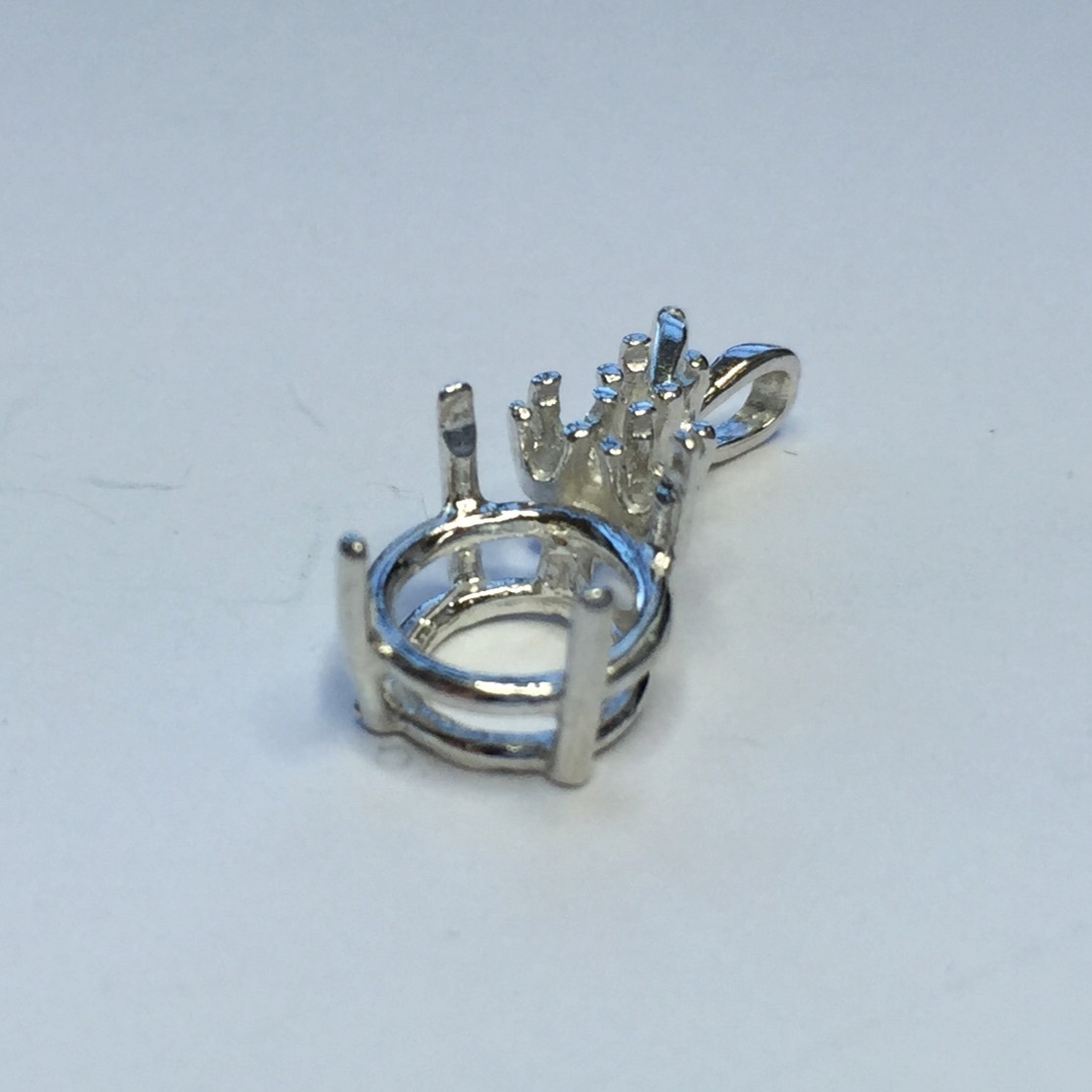 Sterling Silver Round Triple Accented Pre-Notched Pendant Setting (7mm - 14mm)