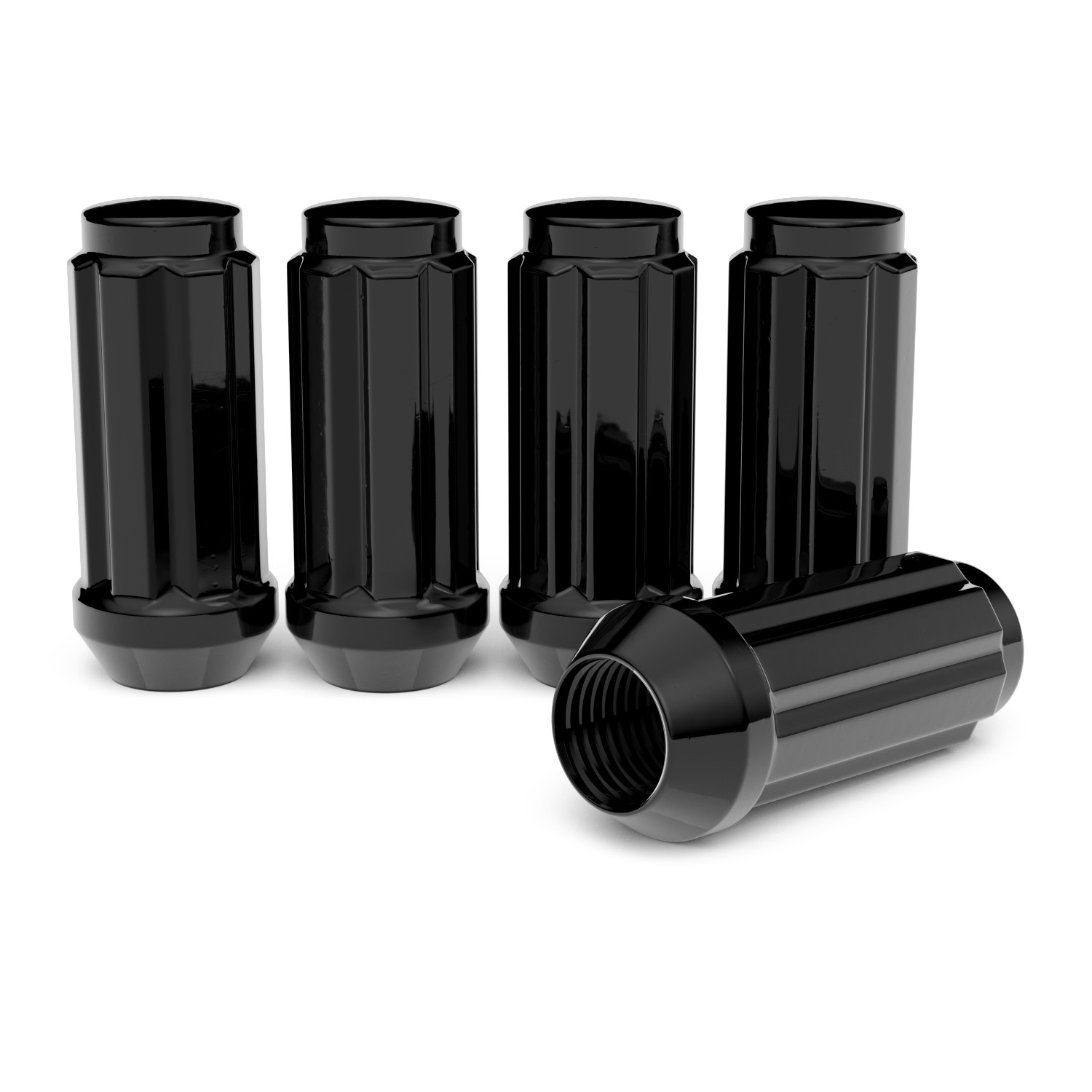 24pc M14x2 Spline Lug Nuts w/ Socket Key, 2" Length, Closed End Cone Seat, Black