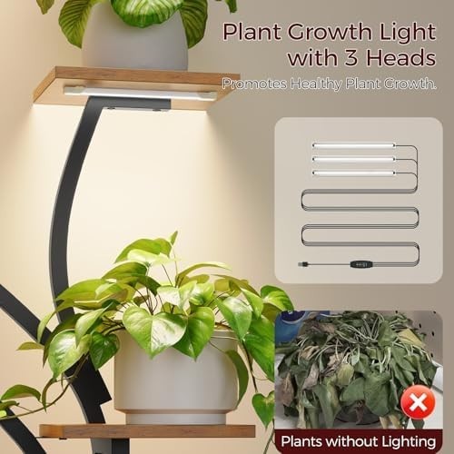 Large Plant Stand Indoor with Grow Lights Tall Plant Shelf Curved Plant Holder