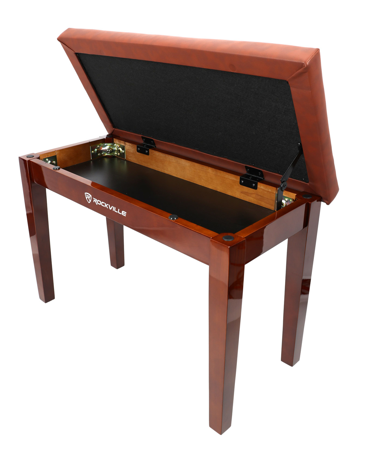Rockville PB7 BROWN Premium Piano Bench w/Thailand Wood, Comfy Padding + Storage