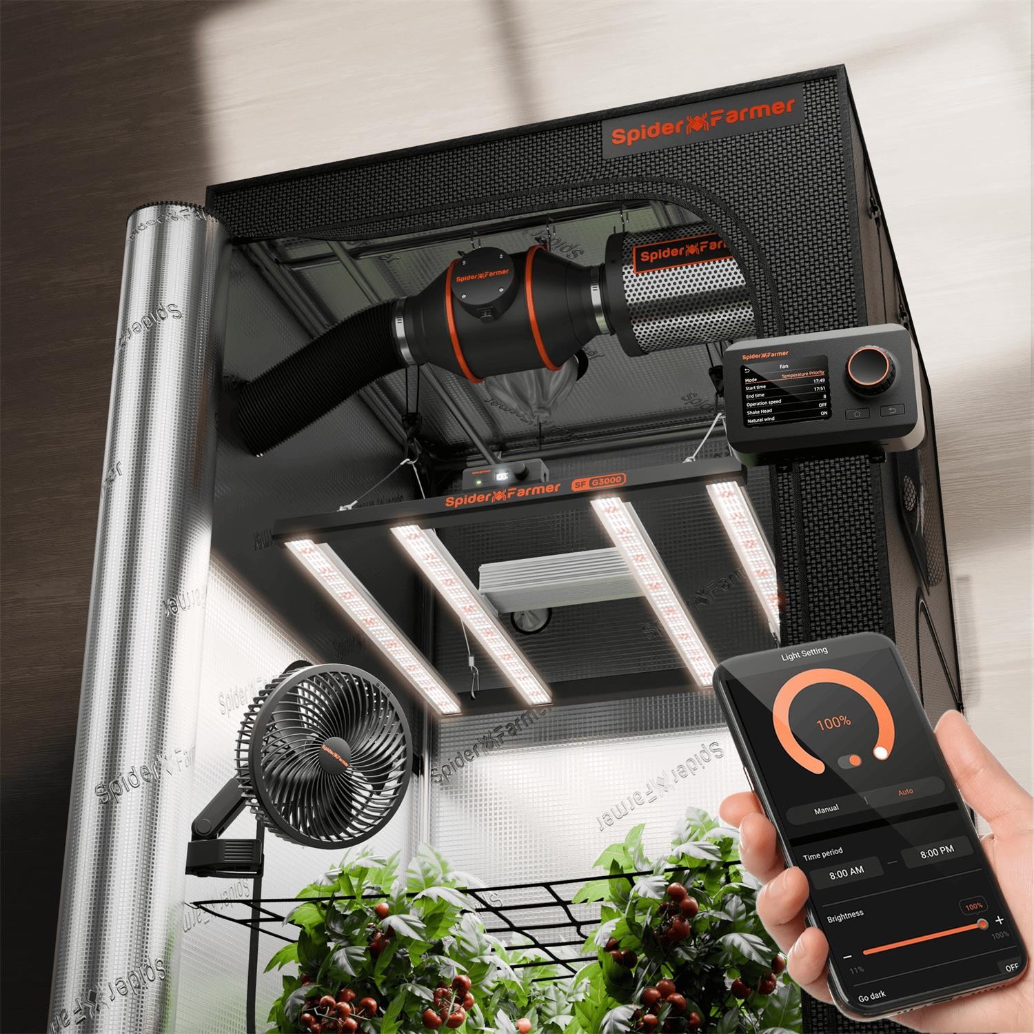 2026 Spider Farmer 3x3ft Smart Grow Tent Kit 300W LED+GGS+Inline Fan+Clip on fan