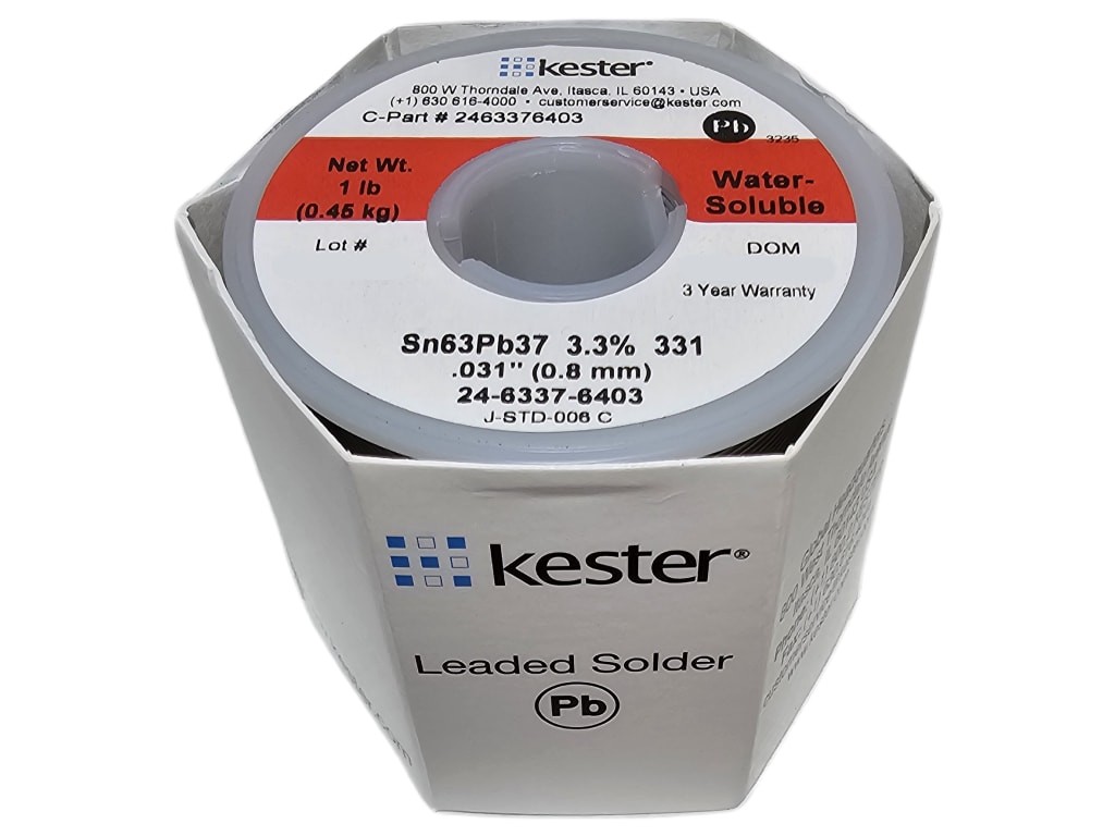 Kester 24-6337-6403 - Flux-Cored Solder Wire, Water-Soluble, Leaded, Sn63Pb37,