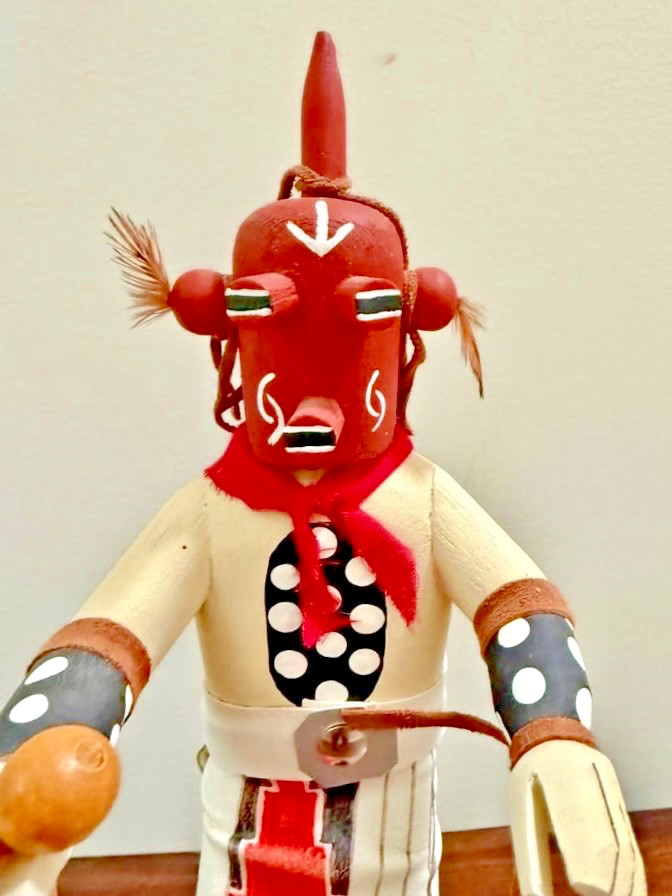 Vintage HOPI NATIVE AMERICAN “MUDHEAD” DANCING KACHINA DOLL SIGNED AE, 12" TALL