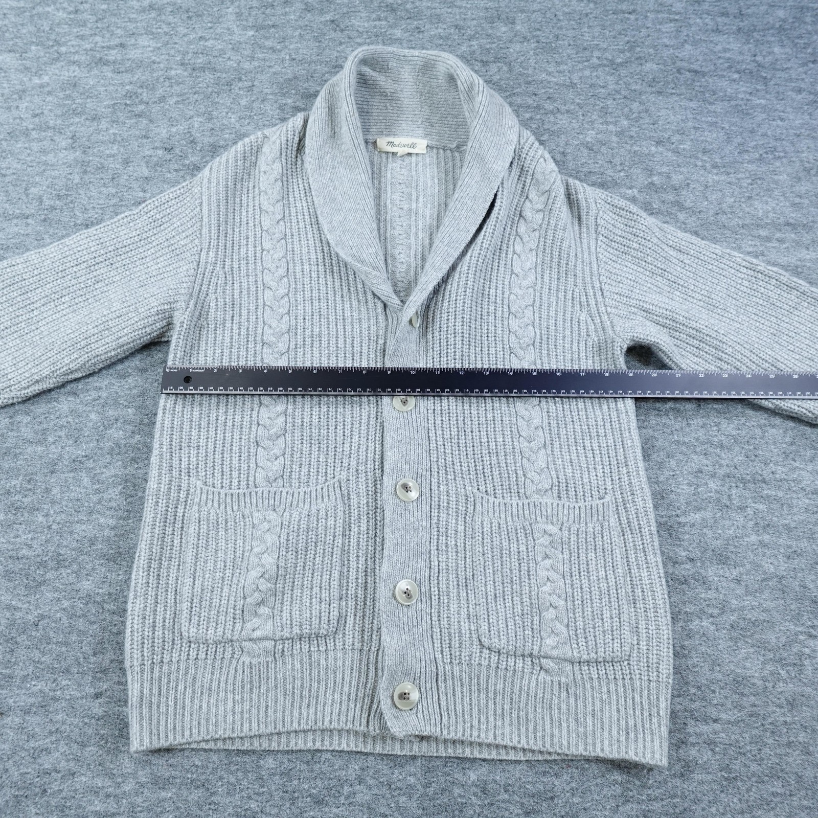 Madewell Sweater Men Medium Gray Shawl Collar Cable Knit Cardigan Merino Wool