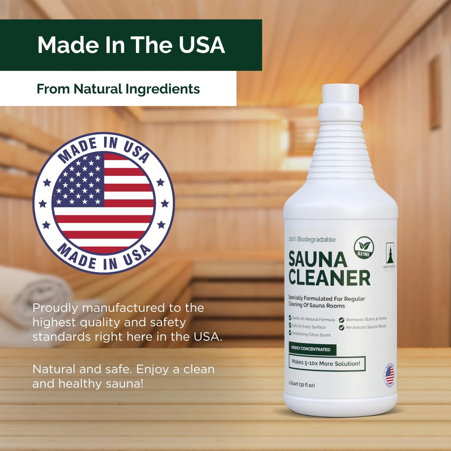 Northwood Sauna Cleaner - Natural Wood Cleaner & Deodorizer - Makes 10x Conc.