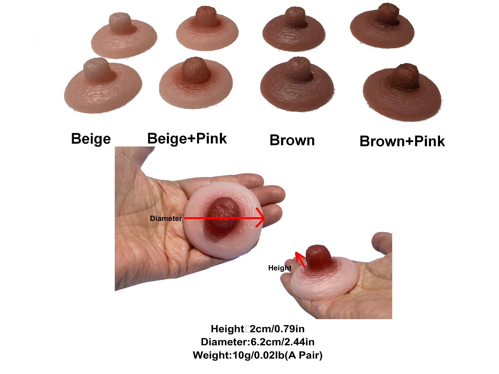 BIMEI Adhesive Silicone Nipple Reusable for BreastForm Drag Queen Transgender,#9