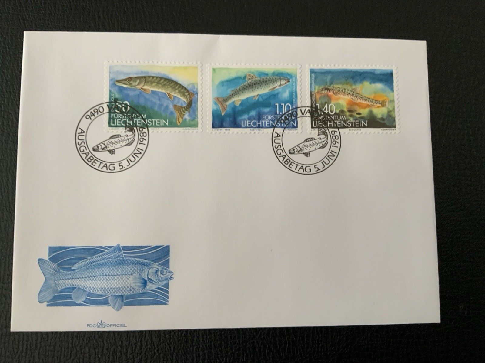 Liechtenstein 1989 #904-906 Fish - 4 FDCs