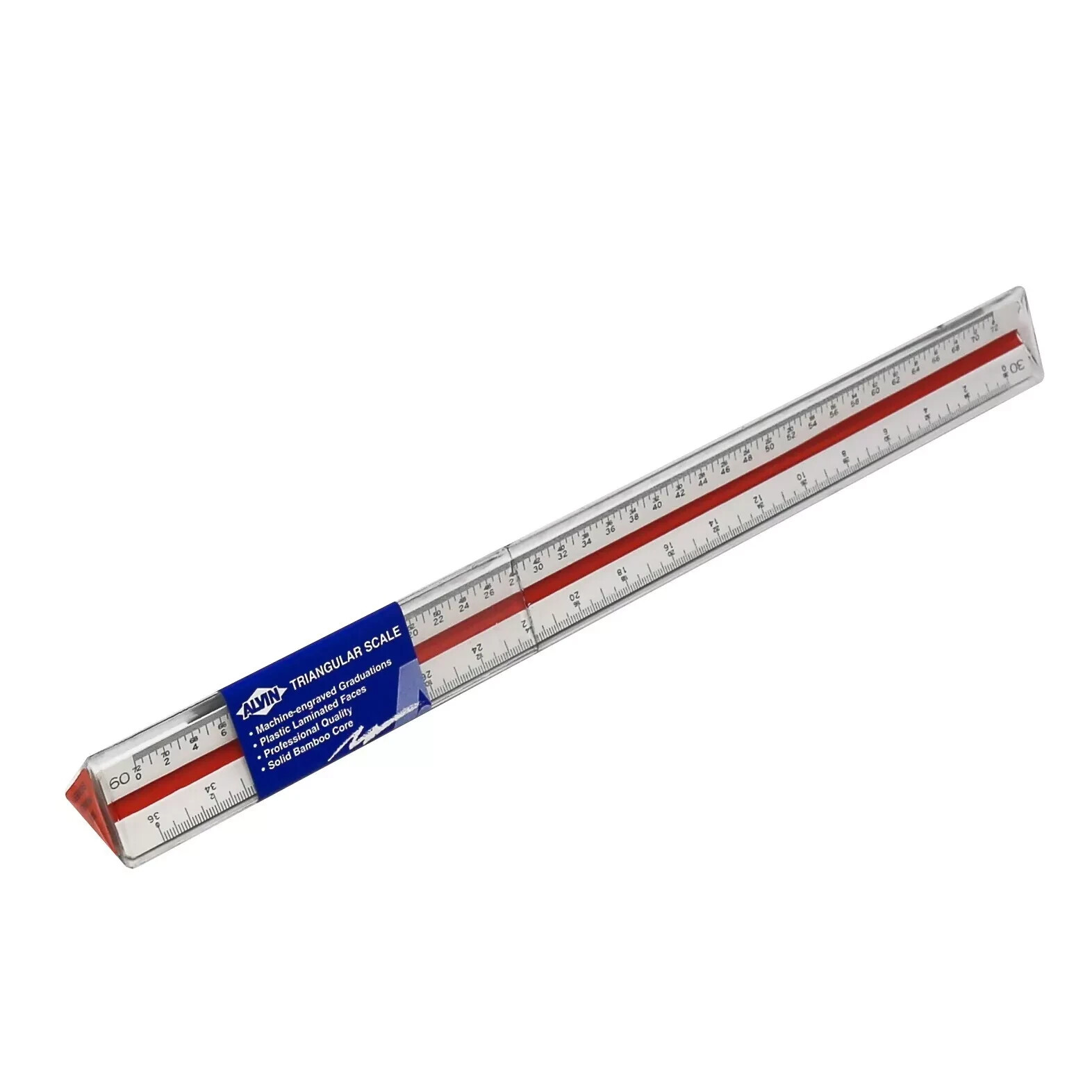 Rare Alvin 241B Engineer Scale 12in Triangular Drafting Ruler Solid Bamboo Japan