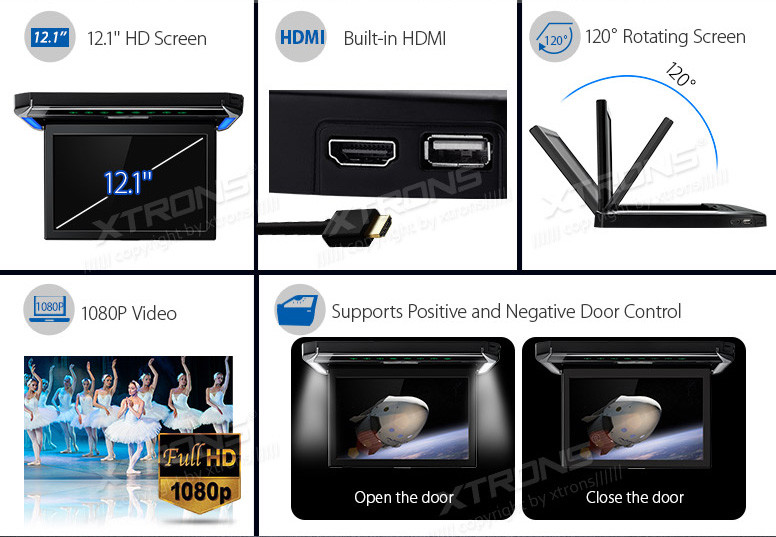 XTRONS 12.1" Car Overhead Player Wide Screen 1080P Flip Down Roof Mount Monitor