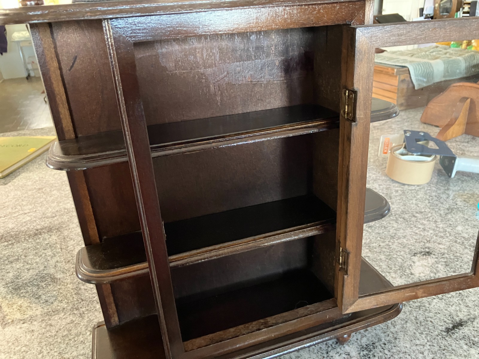 Vtg Display Curio Case Wall Mount/Free Stand Glass Door MCM 1960-70 Dark Walnut