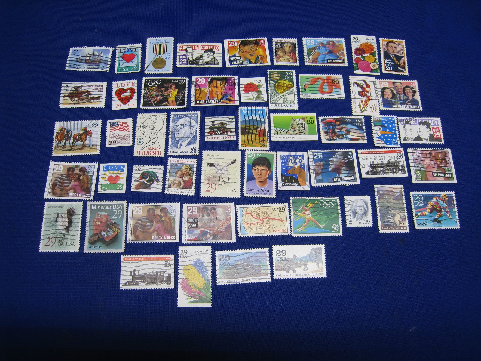 US Stamps 29 Cent Stamp Lot -Cancelled-Off Paper - 51 Different