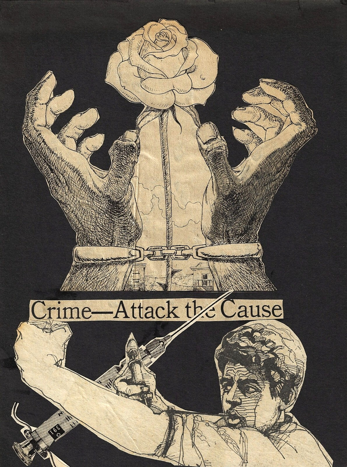 Vintage 1960s African American OOAK Graphic Paper Collage~Crime~Drugs~Symbolism