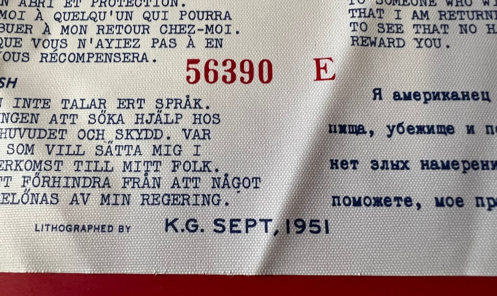 USAF/USN SURVIVAL BLOOD CHIT EUROPEAN XM-51-1 13 LANGUAGE