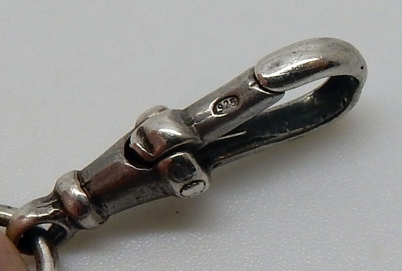 Antique English 30.5g Sterling Silver Double Albert Watch Chain with Fob