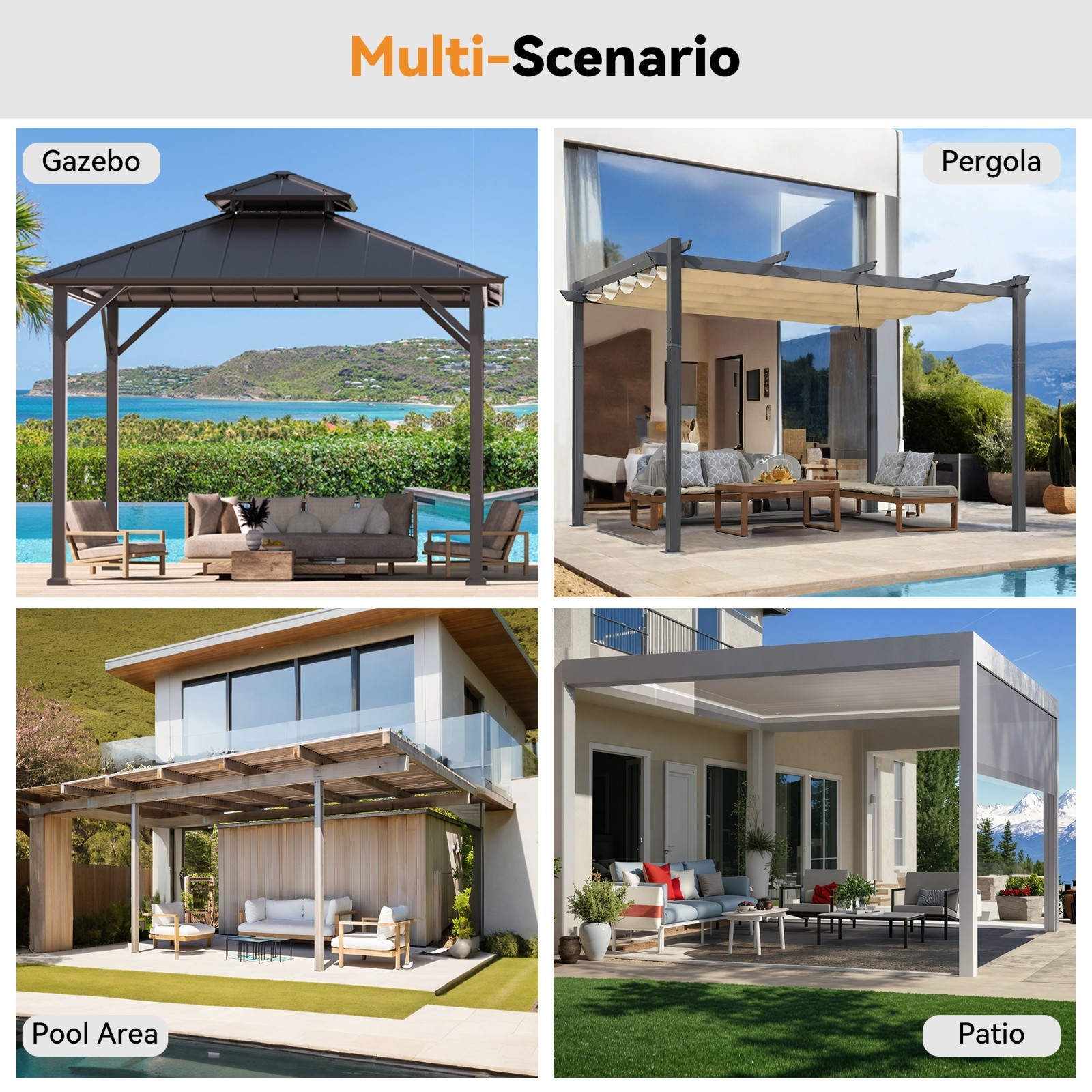 Universal Gazebo Mosquito Netting Replacement 4/6-Panel Sidewalls for Patio