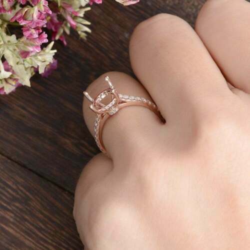 8mm Round Cut Simulated Diamond Semi Mount Engagement Ring Rose Gold Plated