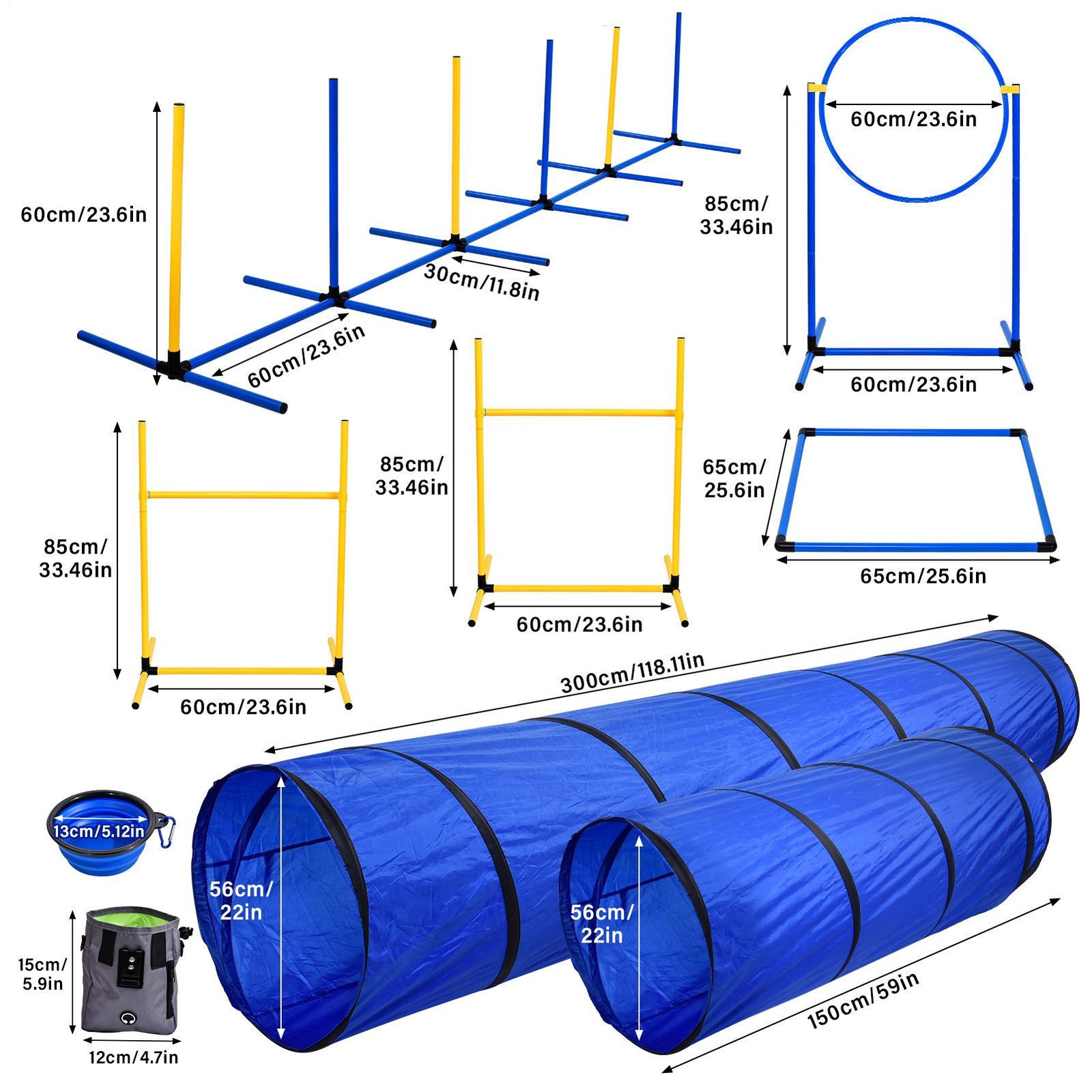 Outdoor 5 PCs Dog Pet Agility Training Equipment Backyard Starter Course Set--