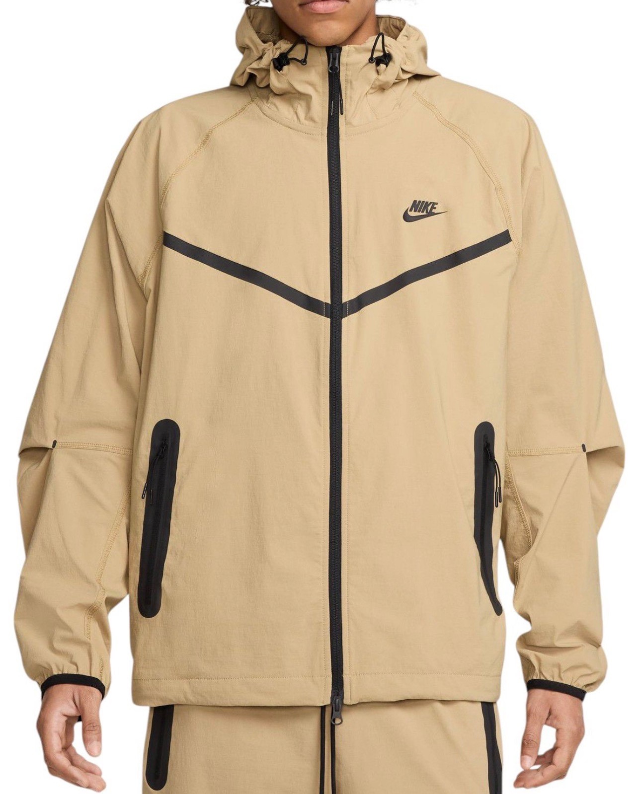 NEW Nike Men's Size XL Tech Windrunner Woven Jacket Hoodie Parachute Beige Black