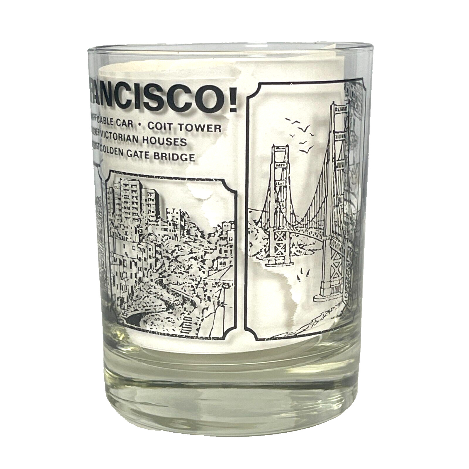San Francisco Tourist Attractions 5 Vtg Cocktail Glass Lot 70s Coit Golden Gate