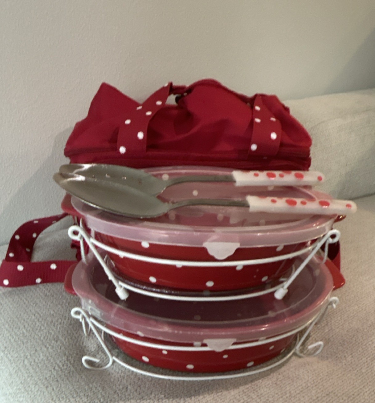 Temp-tations Presentable Ovenware Red Polka Dot Pans, Lids, Racks, Carrier