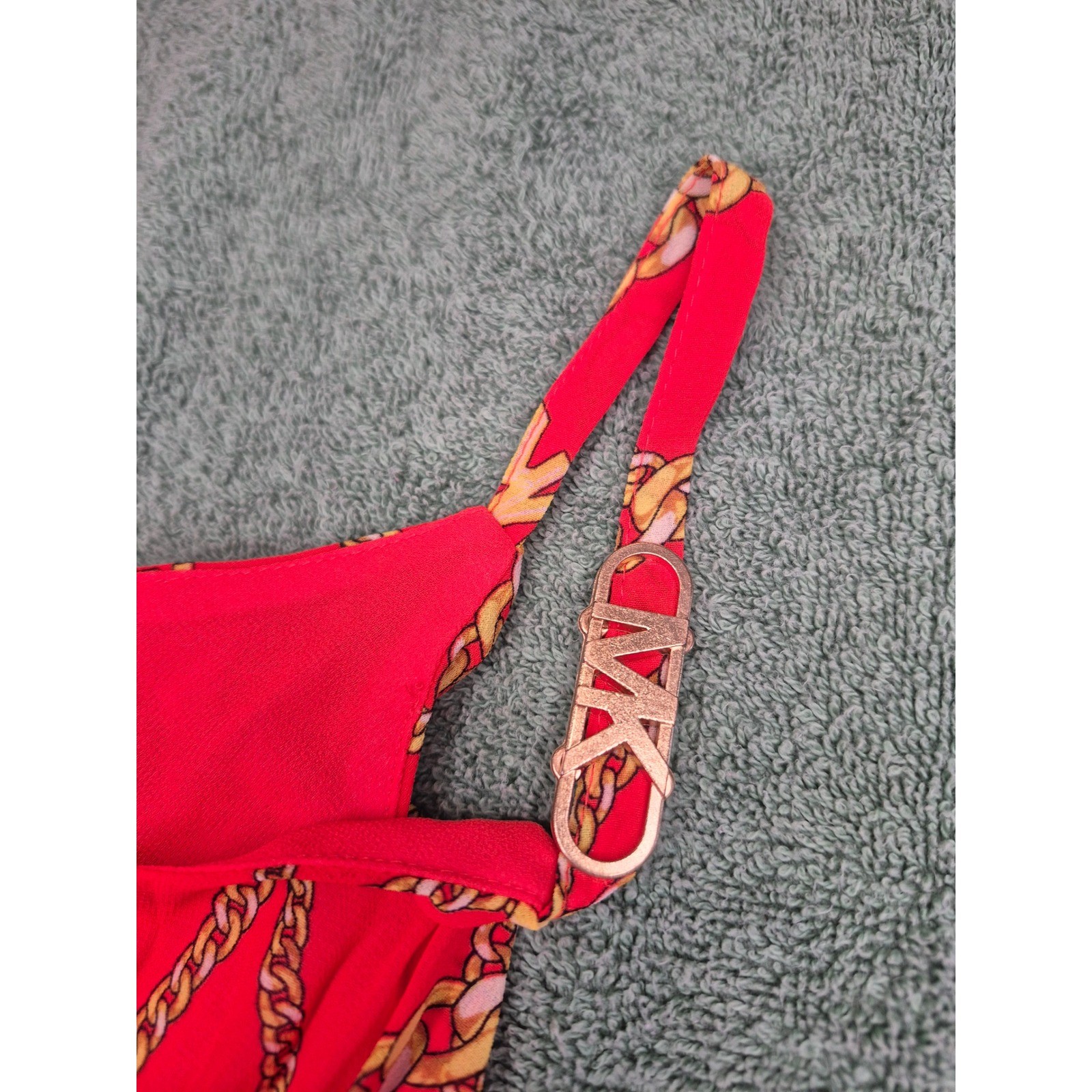 Michael Kors Optic Orange Chain Link Logo Pleated Cami Top MS340HC8EY XL NEW