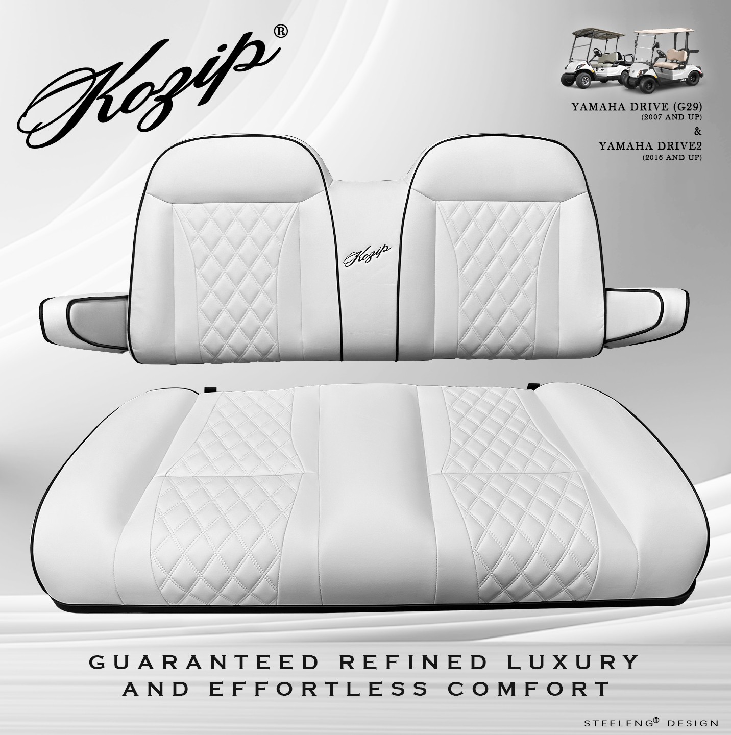 'KOZIP' YAMAHA G29 / Drive2 GOLF CART FRONT SEAT/BACKREST CUSHION SET (WHITE)