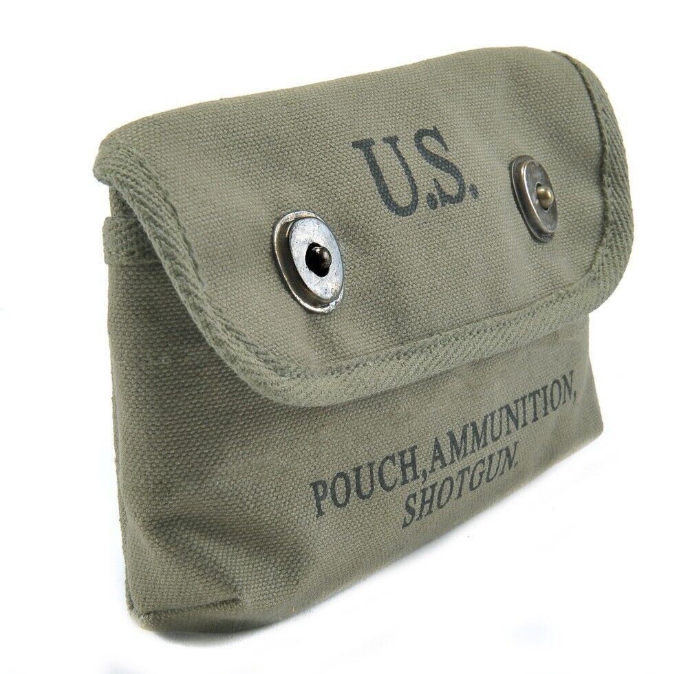 US WW2 Canvas Shotgun Shell Ammunition Pouch Marked JT&L 1944 Dark OD