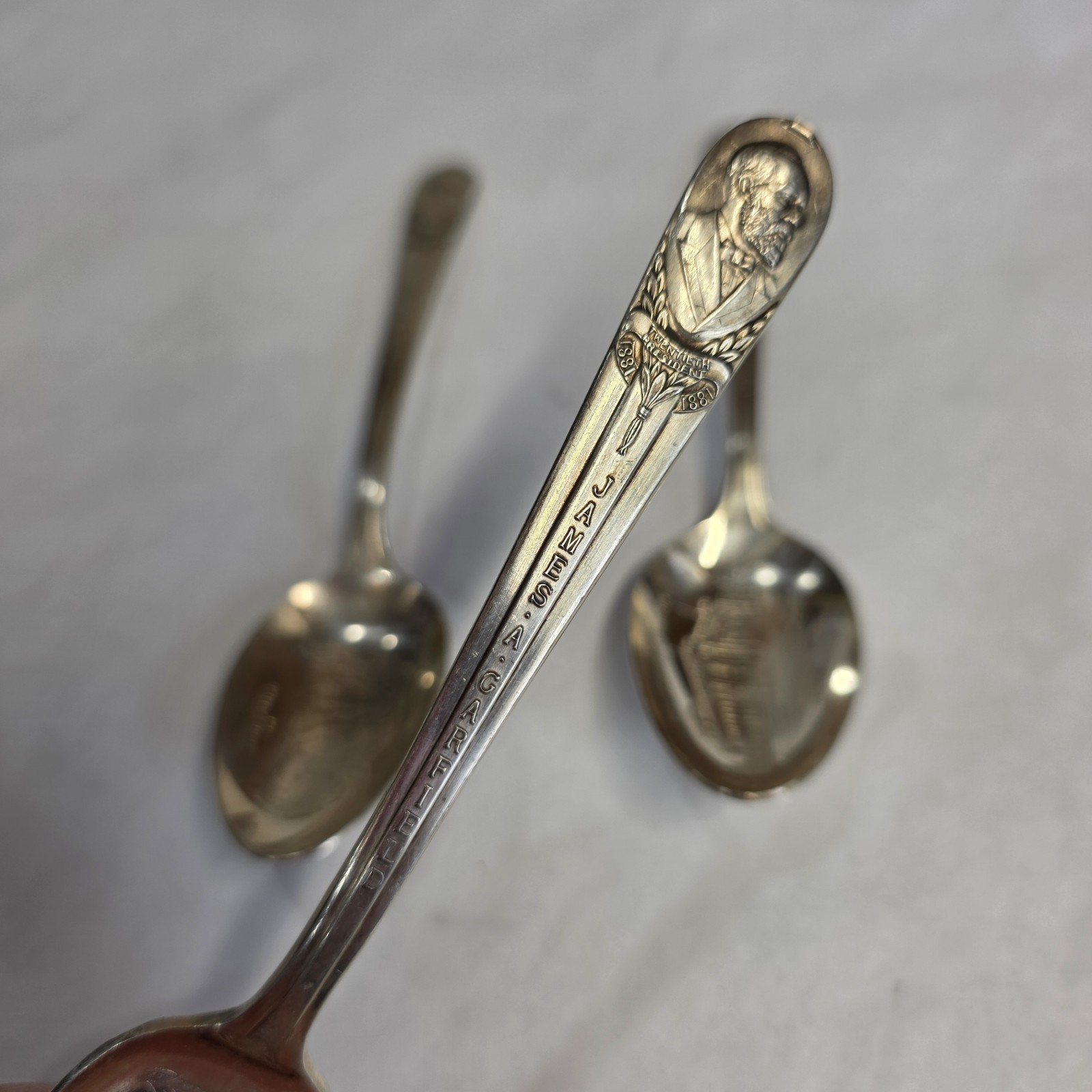 Vtg Silver Plated Presidential Spoons Wm Roger's Lot Of 3 Harrison Polk Garfield