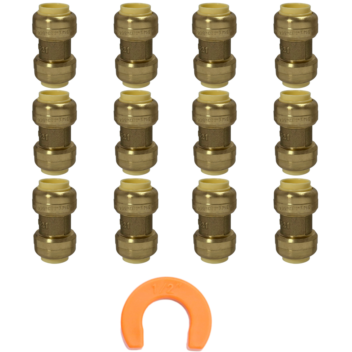 12 Pack XFITTING 1/2" Push Fit Coupling with 1 Free Disconnect Clip