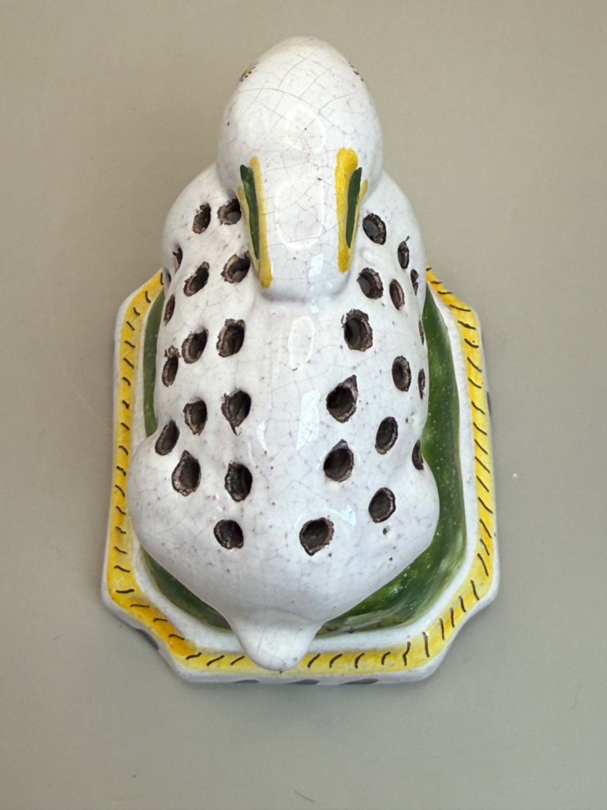 From Portugal Vintage Ceramic Pomander Potpourri White Bunny Rabbit signed H. J.
