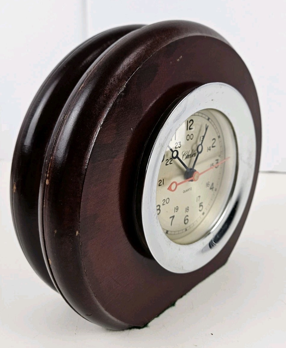 Vintage Working CHELSEA Clock Co. Nautical Ship Mantel Clock with Wood Case