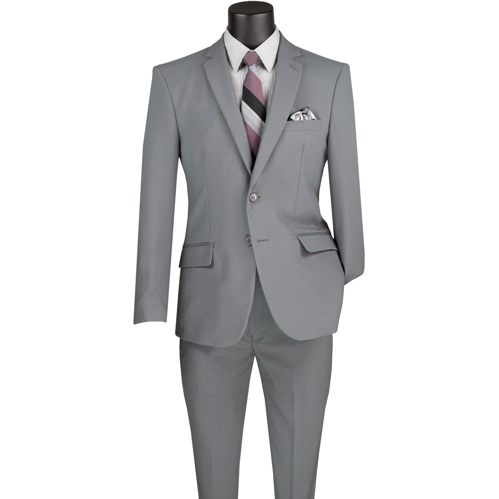 Lucci by Vinci Men's Regular Fit 2-Piece Solid Color Suit Medium Gray