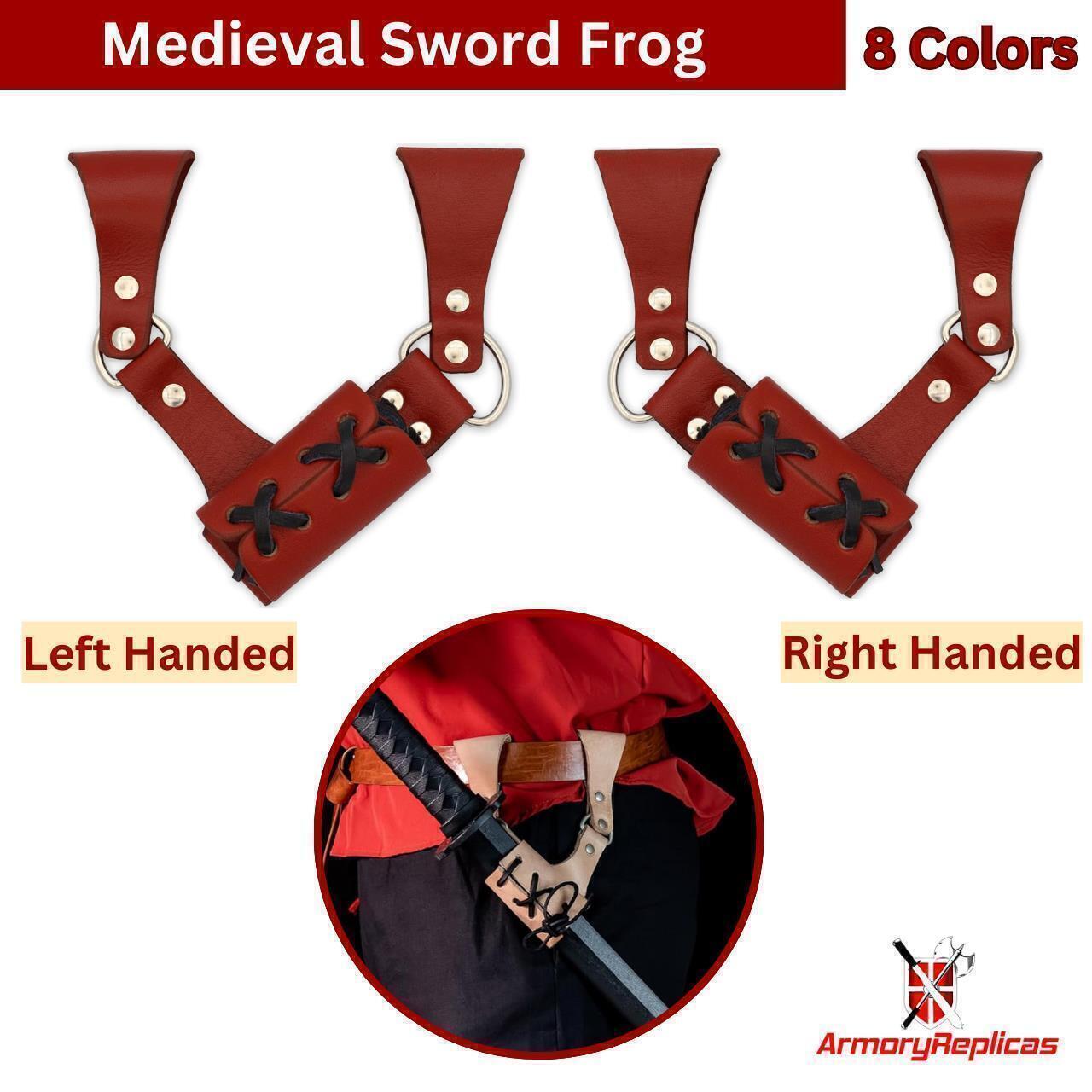 Medieval Adjustable Functional Genuine Bovine Leather Sword Frog | 8 Colors