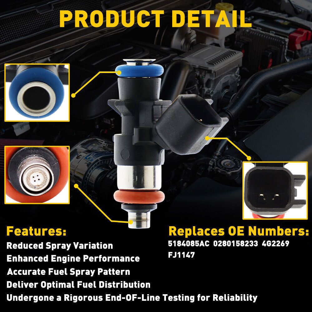 1 Set of 6 Fuel Injectors For Chrysler Dodge Ram Jeep 3.6L 5184085AC 0280158233