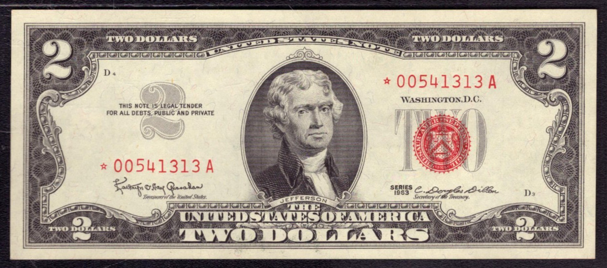 1963 $2 LEGAL TENDER STAR NOTE RED SEAL FR.1513* PCGS B GEM UNC 66 PPQ